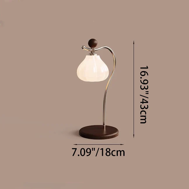 Traditional Vintage Floral Arc Round Cone Wood Iron Glass LED Table Lamp For Bedroom