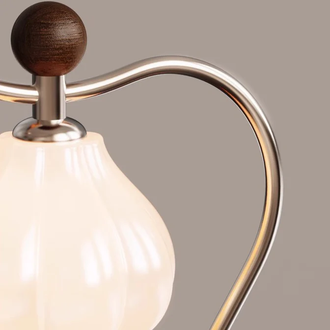 Traditional Vintage Floral Arc Round Cone Wood Iron Glass LED Table Lamp For Bedroom
