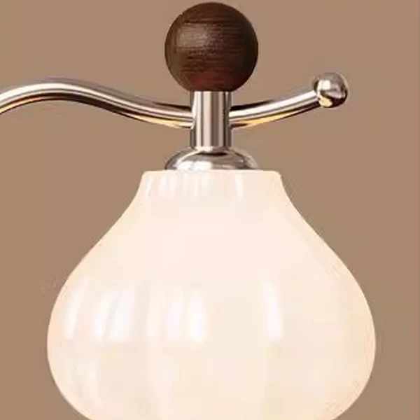 Traditional Vintage Floral Arc Round Cone Wood Iron Glass LED Table Lamp For Bedroom