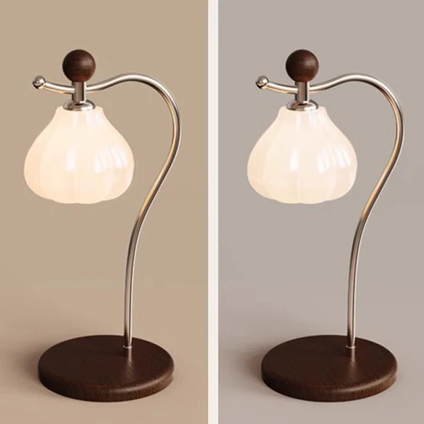 Traditional Vintage Floral Arc Round Cone Wood Iron Glass LED Table Lamp For Bedroom
