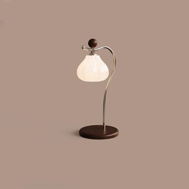 Traditional Vintage Floral Arc Round Cone Wood Iron Glass LED Table Lamp For Bedroom
