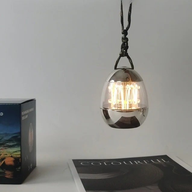 Contemporary Retro Rechargeable Aluminum Acrylic Egg Hanging LED Table Lamp Small Night Light For Bedroom