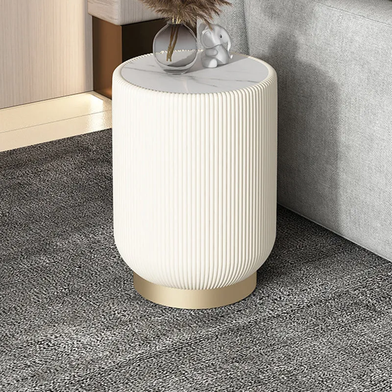 Contemporary Nordic Cylinder Rock Board Plywood PU Leather Side Table 1 - Tier For Living Room