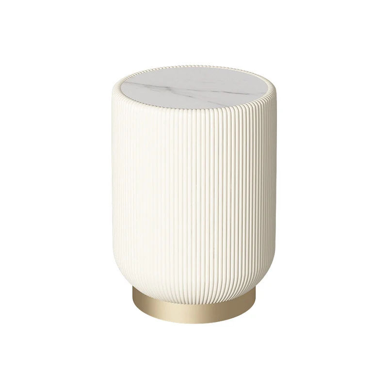 Contemporary Nordic Cylinder Rock Board Plywood PU Leather Side Table 1 - Tier For Living Room