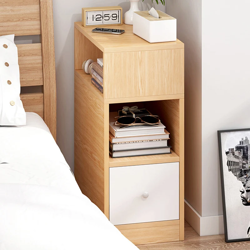 Modern Minimalist Rectangular MDF Nightstand 1/2 Drawer For Bedroom