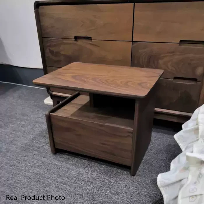 Traditional Vintage Square Rectangle Walnut Wood Cherry Wood Nightstand 1-Drawer For Bedroom