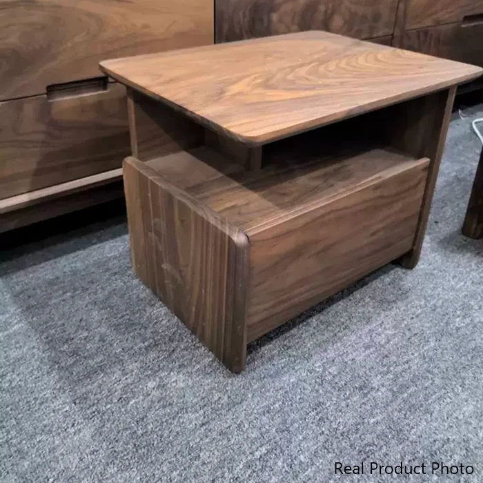 Traditional Vintage Square Rectangle Walnut Wood Cherry Wood Nightstand 1-Drawer For Bedroom