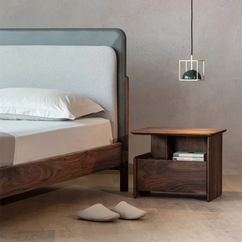 Traditional Vintage Square Rectangle Walnut Wood Cherry Wood Nightstand 1-Drawer For Bedroom