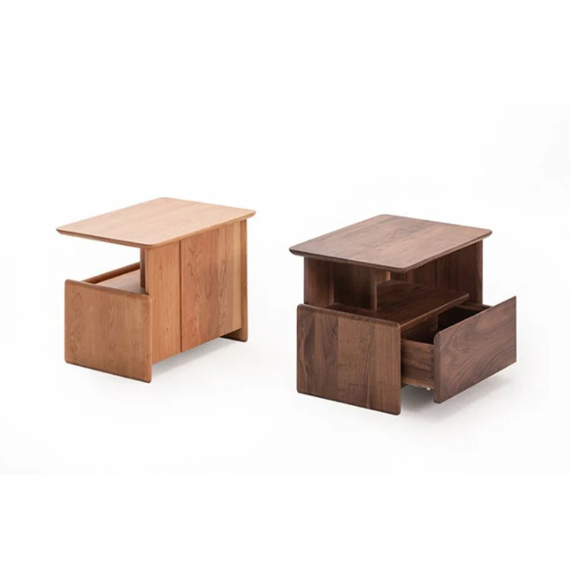 Traditional Vintage Square Rectangle Walnut Wood Cherry Wood Nightstand 1-Drawer For Bedroom