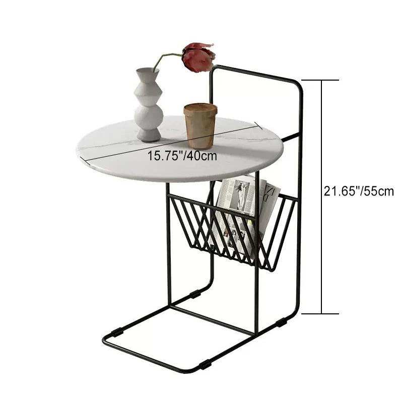Modern Luxury Sintered Stone Carbon Steel Frame Round End Table 1-Tier For Living Room
