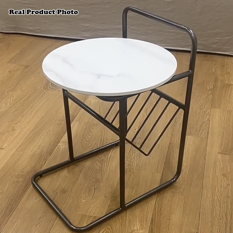 Modern Luxury Sintered Stone Carbon Steel Frame Round End Table 1-Tier For Living Room