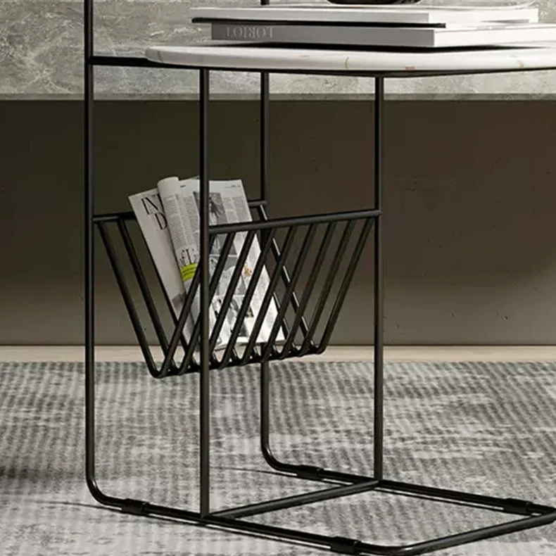Modern Luxury Sintered Stone Carbon Steel Frame Round End Table 1-Tier For Living Room
