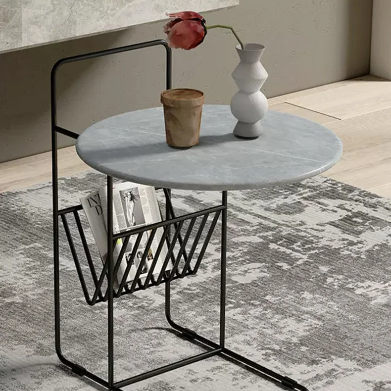 Modern Luxury Sintered Stone Carbon Steel Frame Round End Table 1-Tier For Living Room