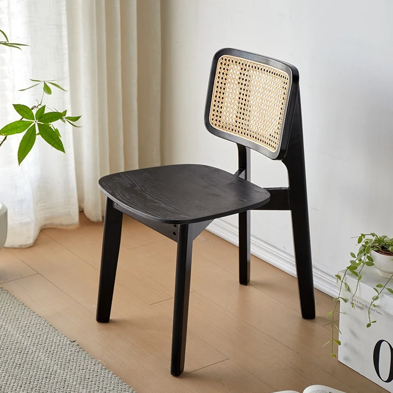 Traditional Vintage Square PE Rattan Rubberwood Chair Backrest Armless For Living Room