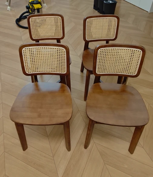 Traditional Vintage Square PE Rattan Rubberwood Chair Backrest Armless For Living Room