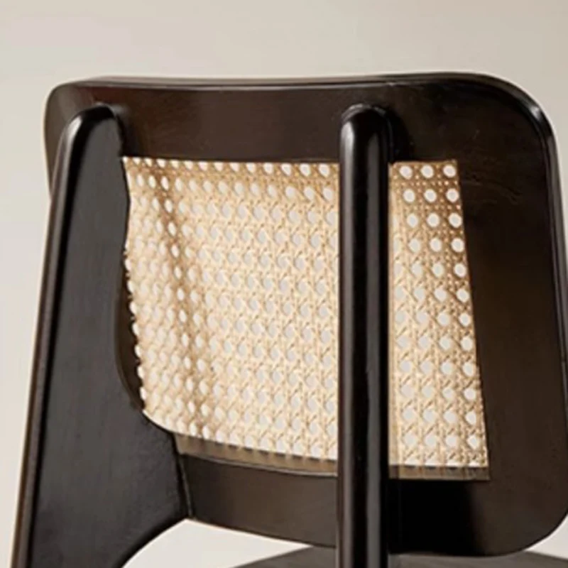 Traditional Vintage Square PE Rattan Rubberwood Chair Backrest Armless For Living Room