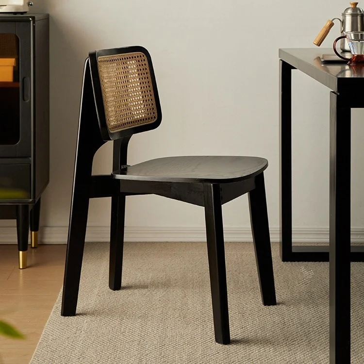 Traditional Vintage Square PE Rattan Rubberwood Chair Backrest Armless For Living Room