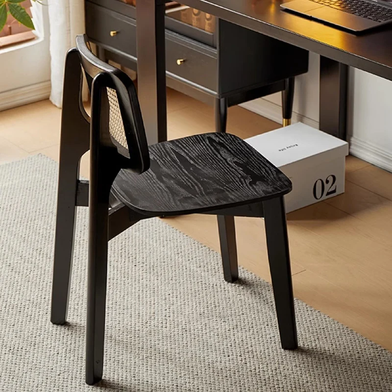 Traditional Vintage Square PE Rattan Rubberwood Chair Backrest Armless For Living Room