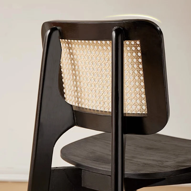 Traditional Vintage Square PE Rattan Rubberwood Chair Backrest Armless For Living Room