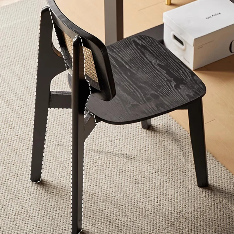 Traditional Vintage Square PE Rattan Rubberwood Chair Backrest Armless For Living Room