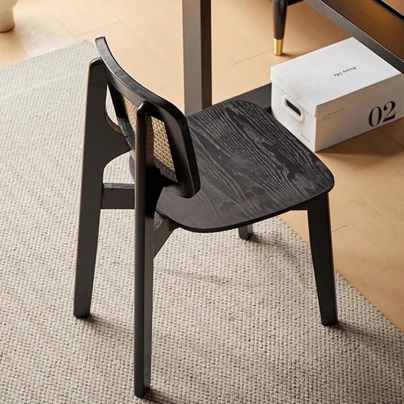 Traditional Vintage Square PE Rattan Rubberwood Chair Backrest Armless For Living Room
