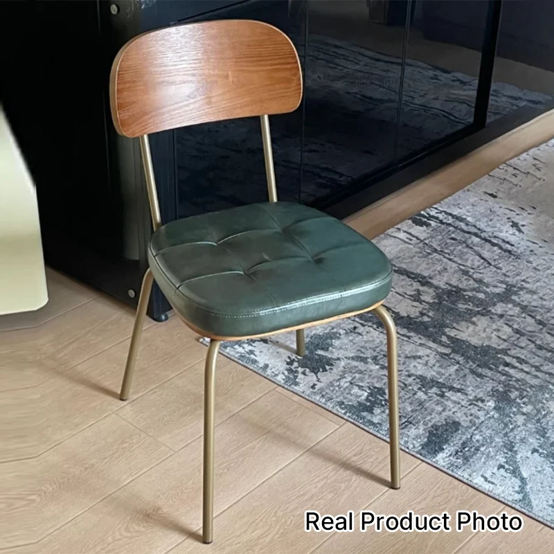 Traditional Vintage Square Cushion Iron PU Leather Sponge Dining Chair Backrest For Dining Room