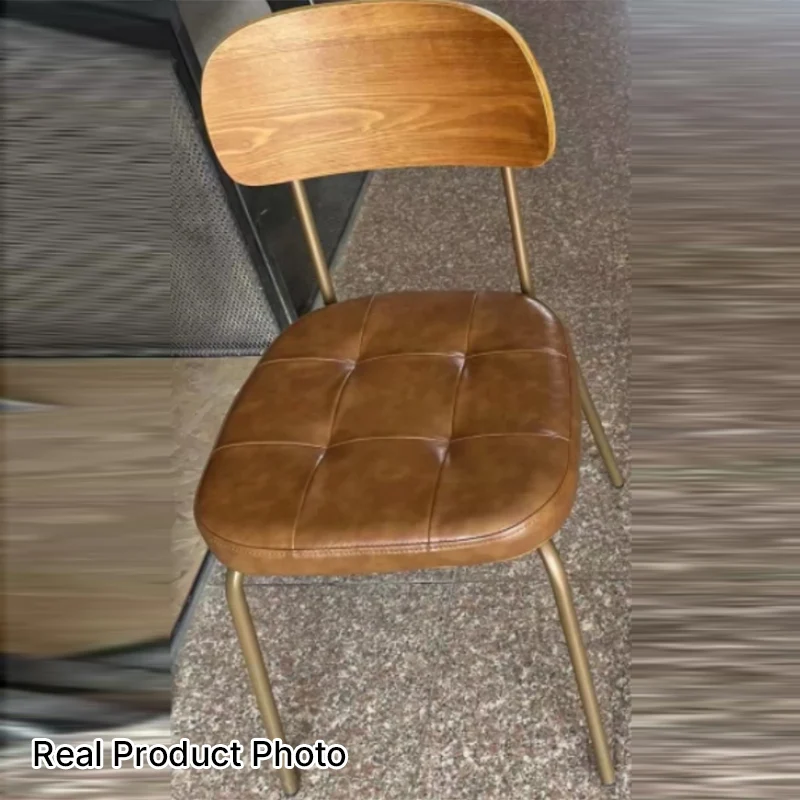 Traditional Vintage Square Cushion Iron PU Leather Sponge Dining Chair Backrest For Dining Room