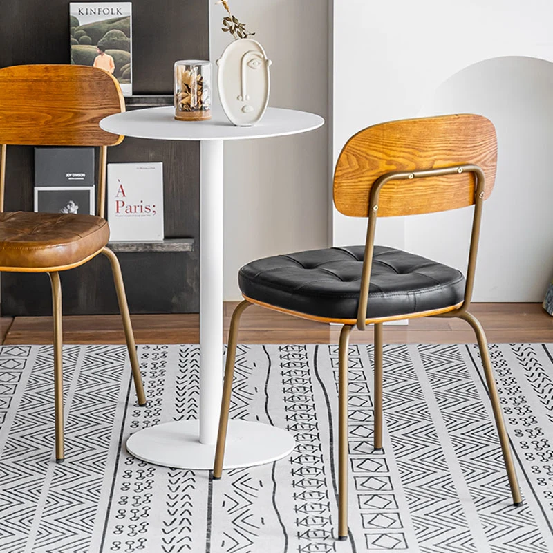 Traditional Vintage Square Cushion Iron PU Leather Sponge Dining Chair Backrest For Dining Room
