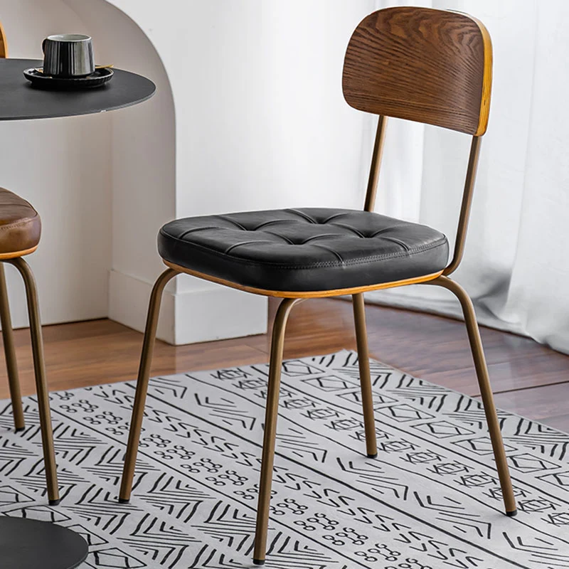 Traditional Vintage Square Cushion Iron PU Leather Sponge Dining Chair Backrest For Dining Room