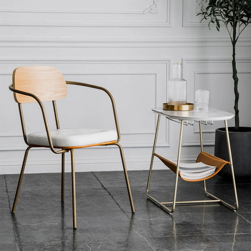 Traditional Vintage Square Cushion Iron PU Leather Sponge Dining Chair Backrest For Dining Room