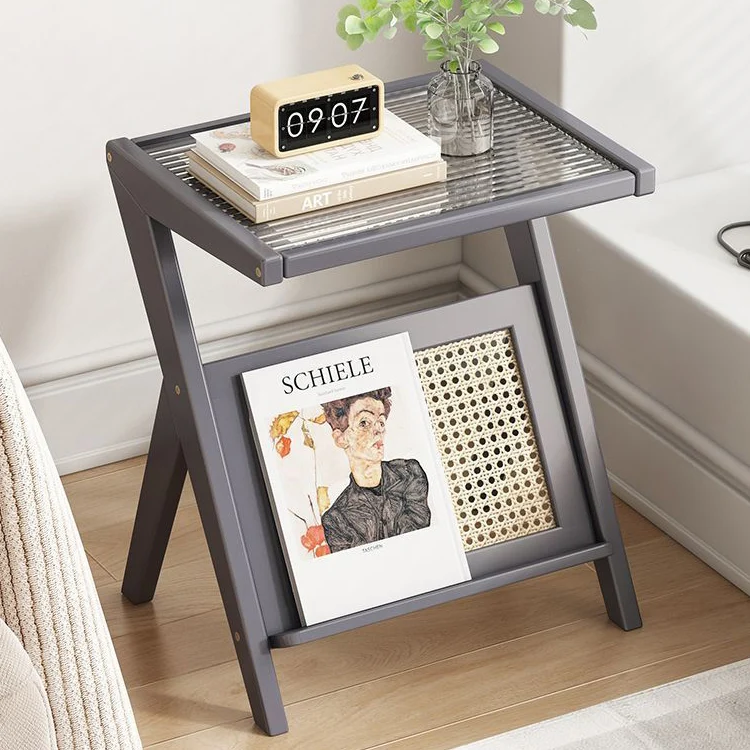 Modern Minimalist Rectangle Triangle Support Glass ABS End Table 1-Tier For Living Room