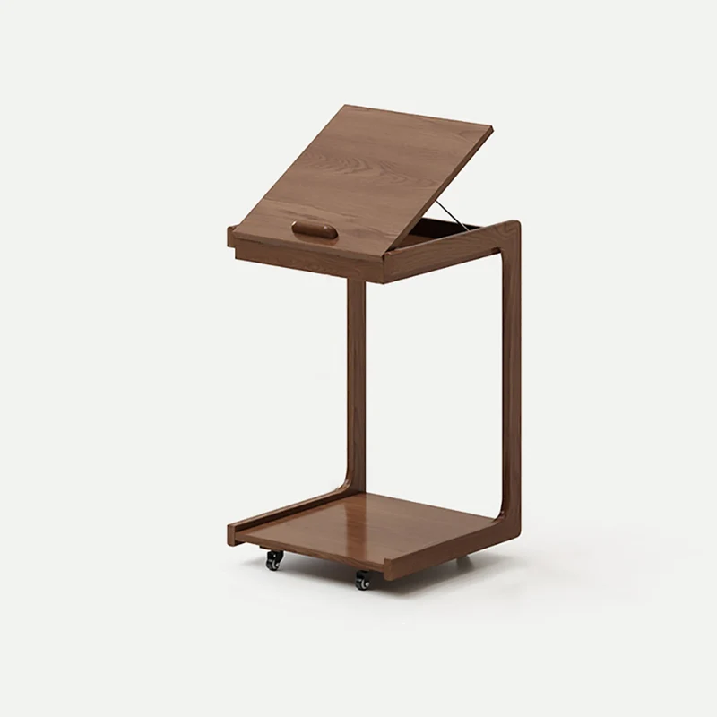 Contemporary Creative U-Shape Square Removable Tiltable Solid Wood End Table 2-Tiers For Living Room
