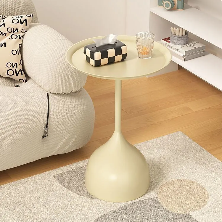 Traditional Vintage Wine Glass Round Plate Iron End Table 1-Tier For Living Room