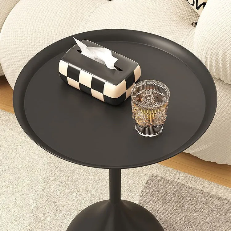 Traditional Vintage Wine Glass Round Plate Iron End Table 1-Tier For Living Room