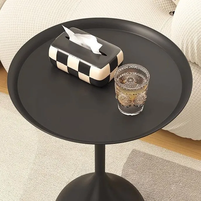 Traditional Vintage Wine Glass Round Plate Iron End Table 1-Tier For Living Room