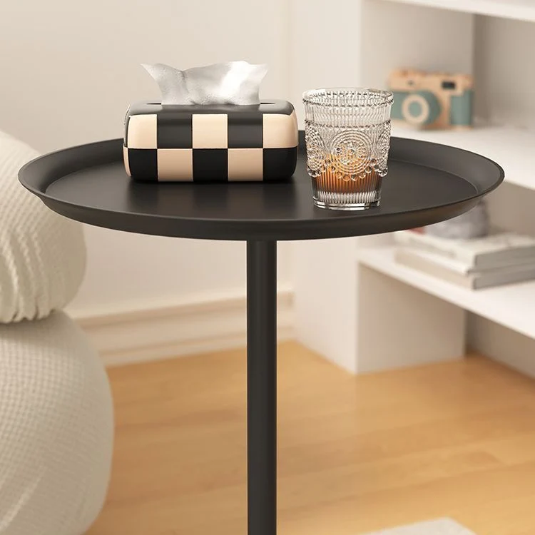 Traditional Vintage Wine Glass Round Plate Iron End Table 1-Tier For Living Room