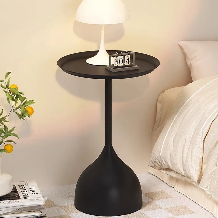 Traditional Vintage Wine Glass Round Plate Iron End Table 1-Tier For Living Room