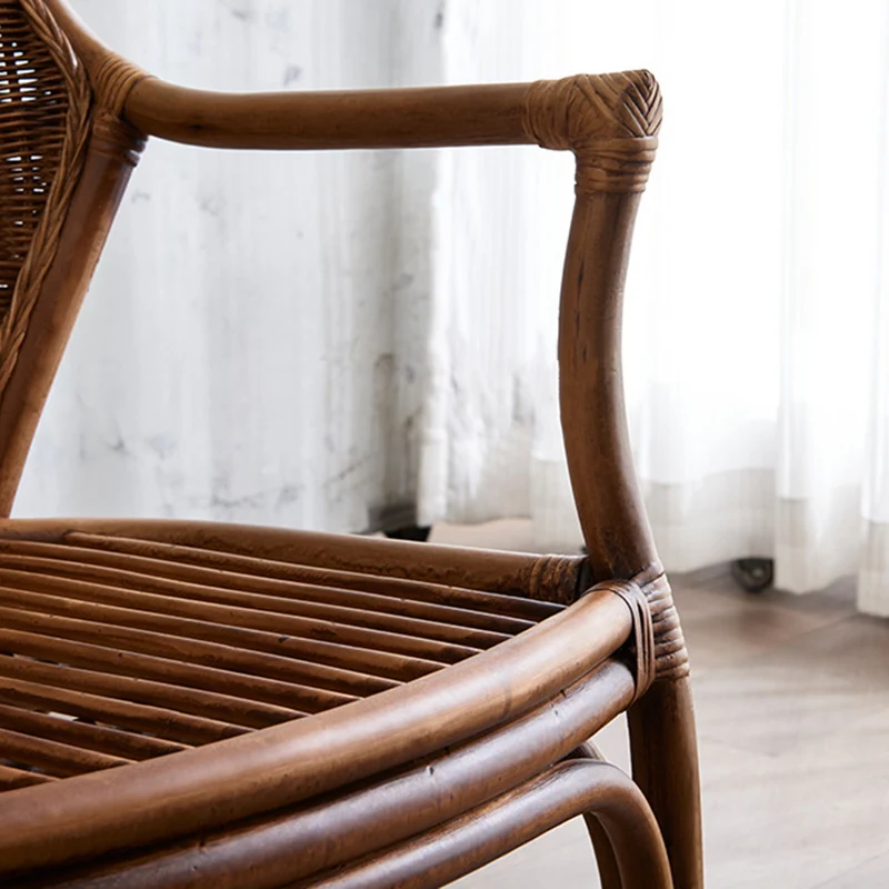 Traditional Vintage Round Oval Backrest Rattan Chair Armrests For Living Room
