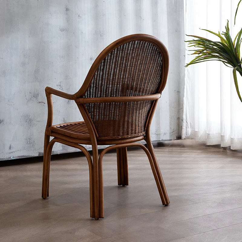 Traditional Vintage Round Oval Backrest Rattan Chair Armrests For Living Room
