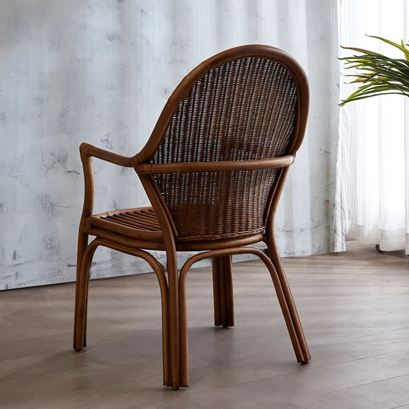 Traditional Vintage Round Oval Backrest Rattan Chair Armrests For Living Room