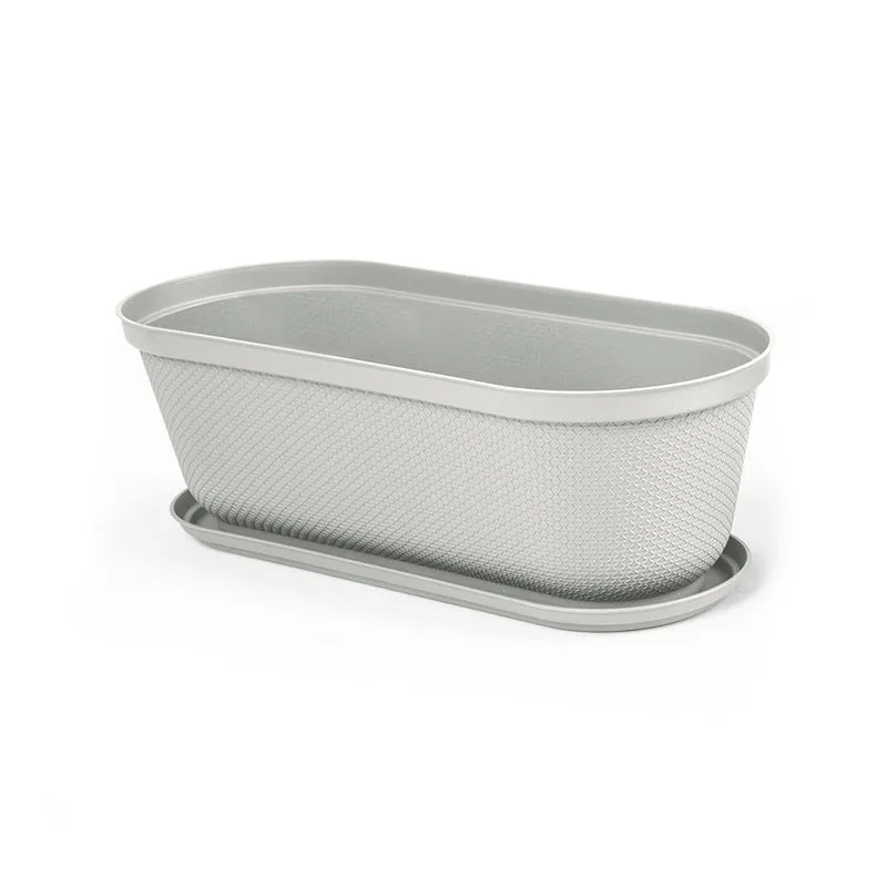 Matera Moderna Ovalada Rafia 60 cm con Plato Gris Hielo