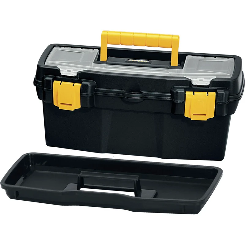 Caja Herramientas 16" Apilable con Tapa Organizadora Cerradura Plástica Negro