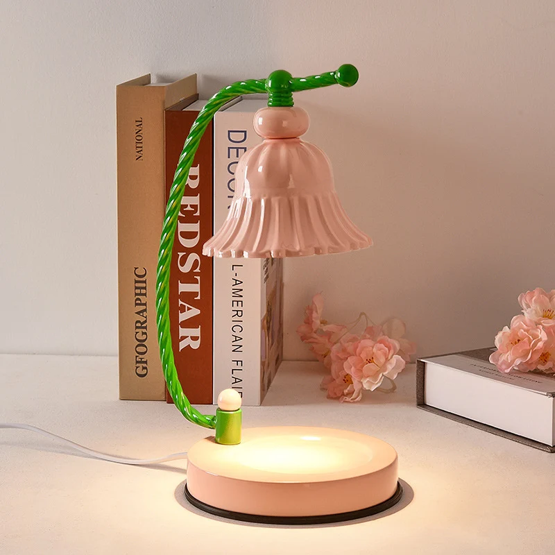 Contemporary Nordic Girl Flower Round Iron 1-Light Melting Wax Table Lamp For Bedroom
