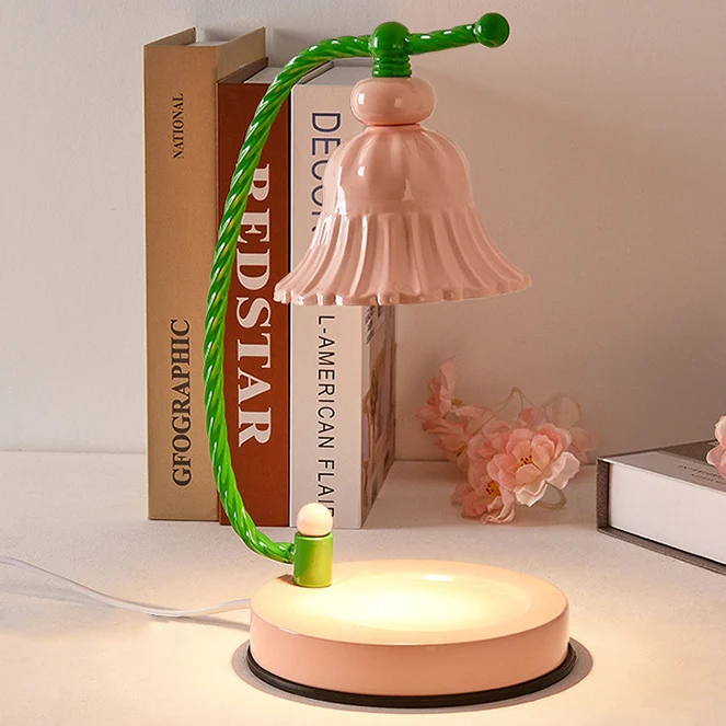 Contemporary Nordic Girl Flower Round Iron 1-Light Melting Wax Table Lamp For Bedroom