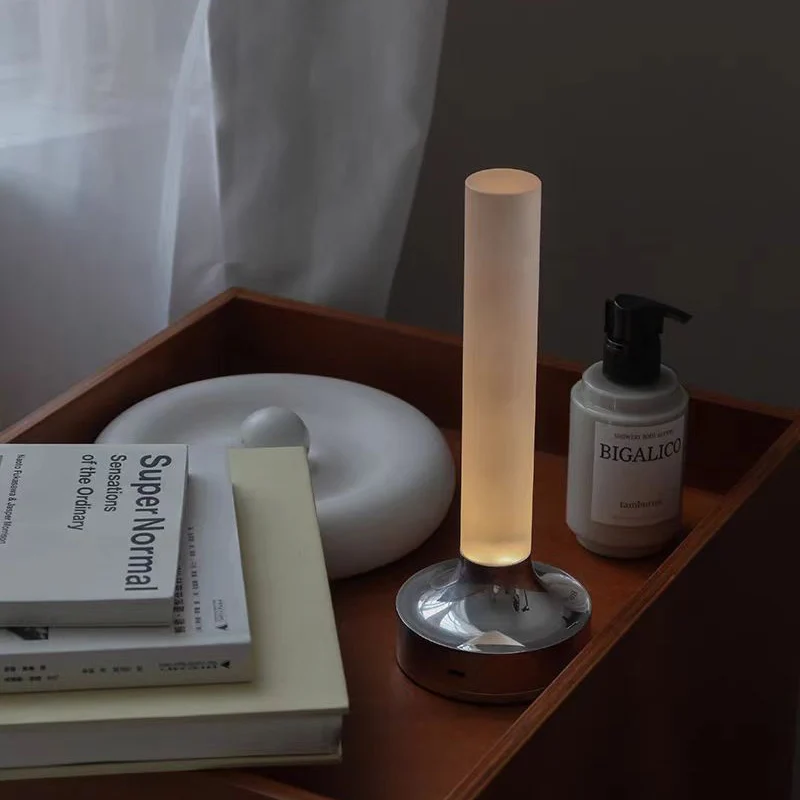 Modern Minimalist USB Candle Shape Round Cylinder Metal Acrylic LED Table Lamp For Bedroom