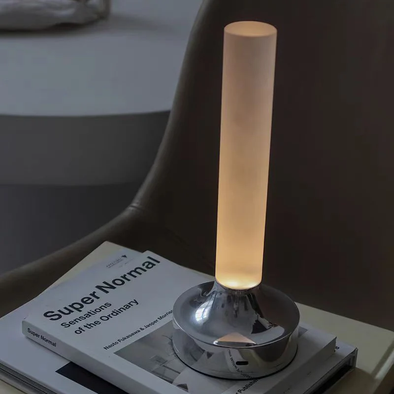 Modern Minimalist USB Candle Shape Round Cylinder Metal Acrylic LED Table Lamp For Bedroom