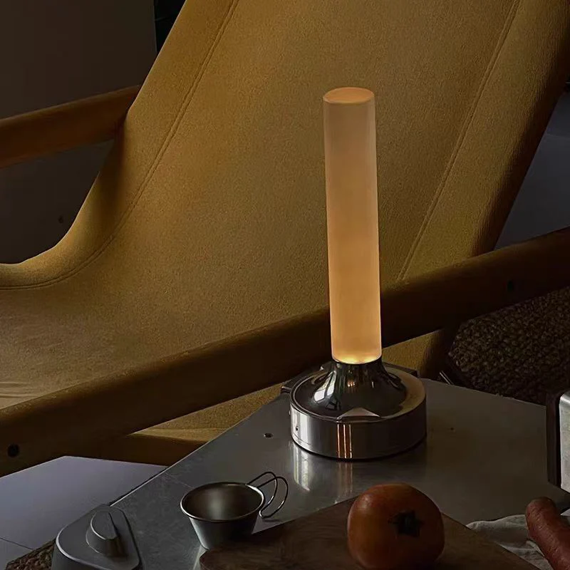 Modern Minimalist USB Candle Shape Round Cylinder Metal Acrylic LED Table Lamp For Bedroom