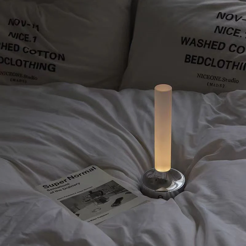 Modern Minimalist USB Candle Shape Round Cylinder Metal Acrylic LED Table Lamp For Bedroom