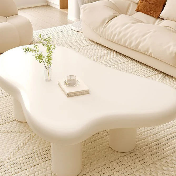 Modern Art Deco Cream Clouds Cylinder Round MDF Carbon Steel End Table 1-Tier For Living Room