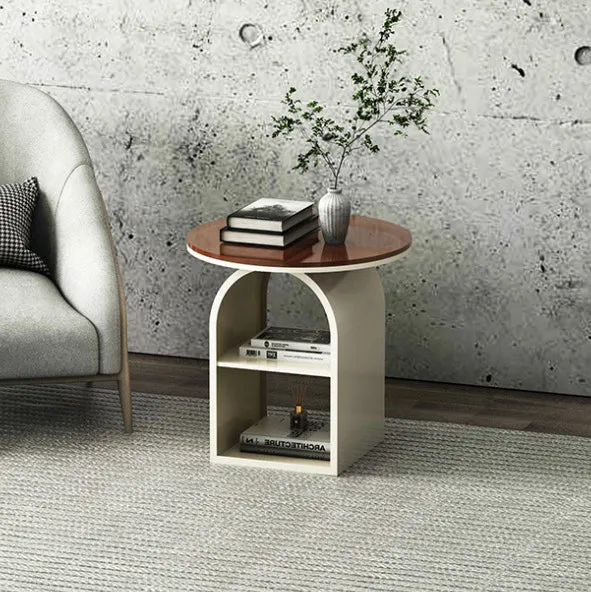 Contemporary Nordic Round Arched Glass Iron End Table 2-Shelf For Living Room